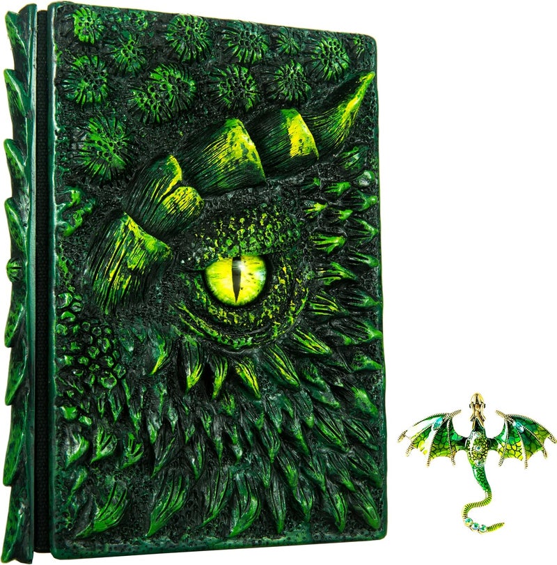 LZlightactor 3D Dragon Eye Embossed Journal,Resin Engraving Notebook,Dnd notebook for Dragon Lovers ，Blank Paper,Hardcover Travel Notepad for Writing,Sketchbook,Collection,Gift,Decoration A4 and A5 Size (A5-Green - Image 1